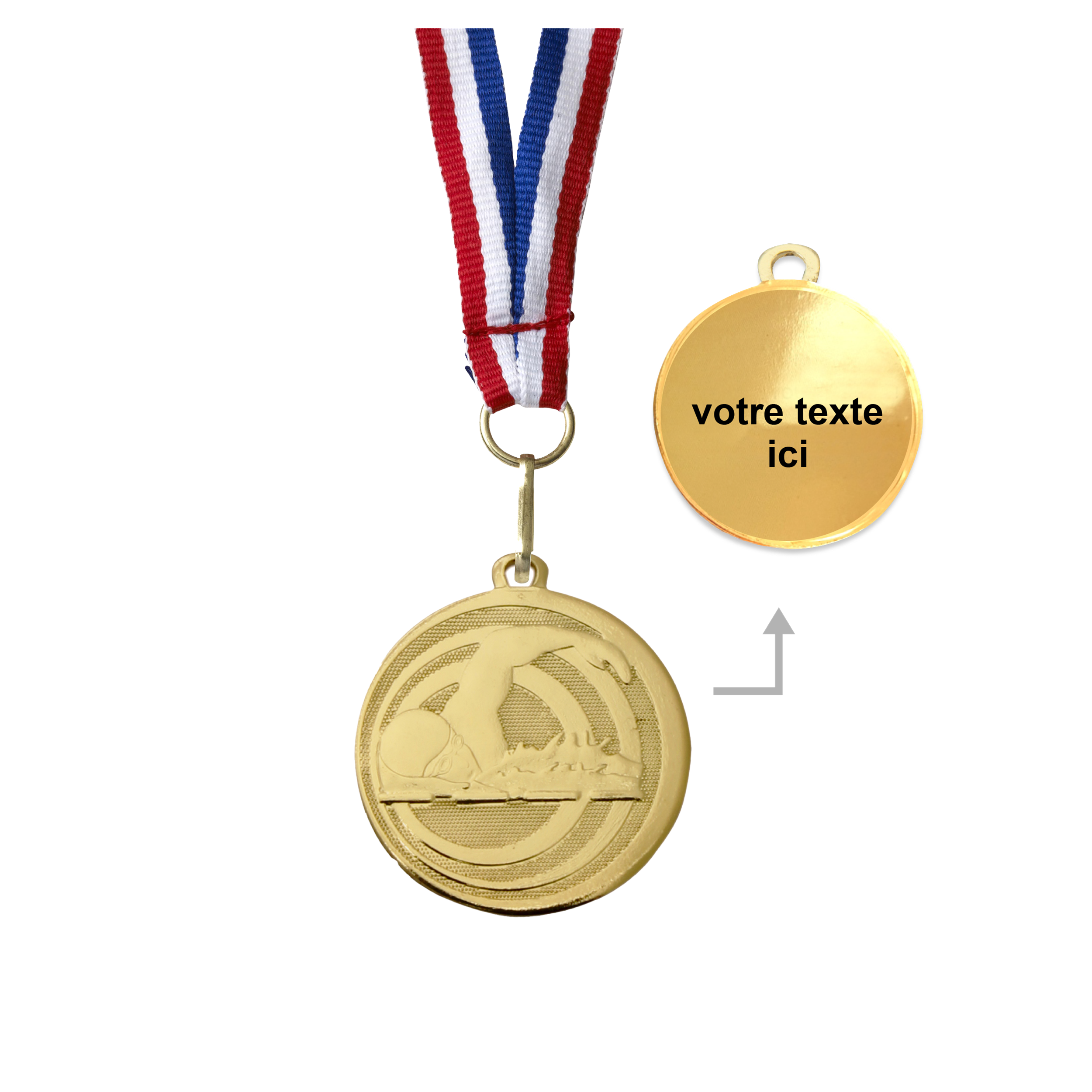 Médaille natation or 32 mm personnalisée - Récompenses - Biemans- Clubs - Entreprises - Collectivités - Associations