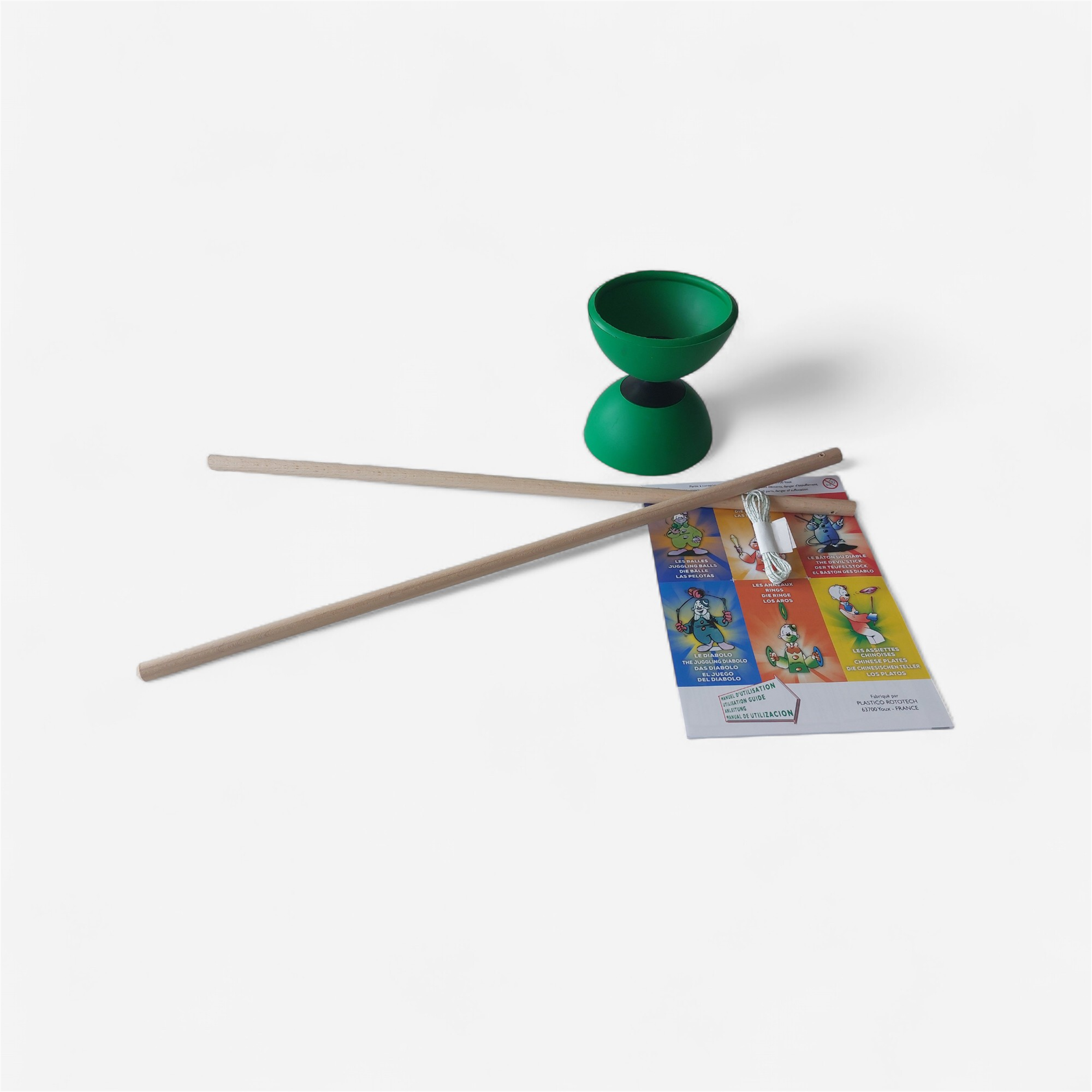 Diabolo classic + baguettes en bois + livret - vert - Gymnastique et sports artistiques - Cirque et jonglage - ROTOTECH-PLASTICO-Decathlon PRO - Clubs