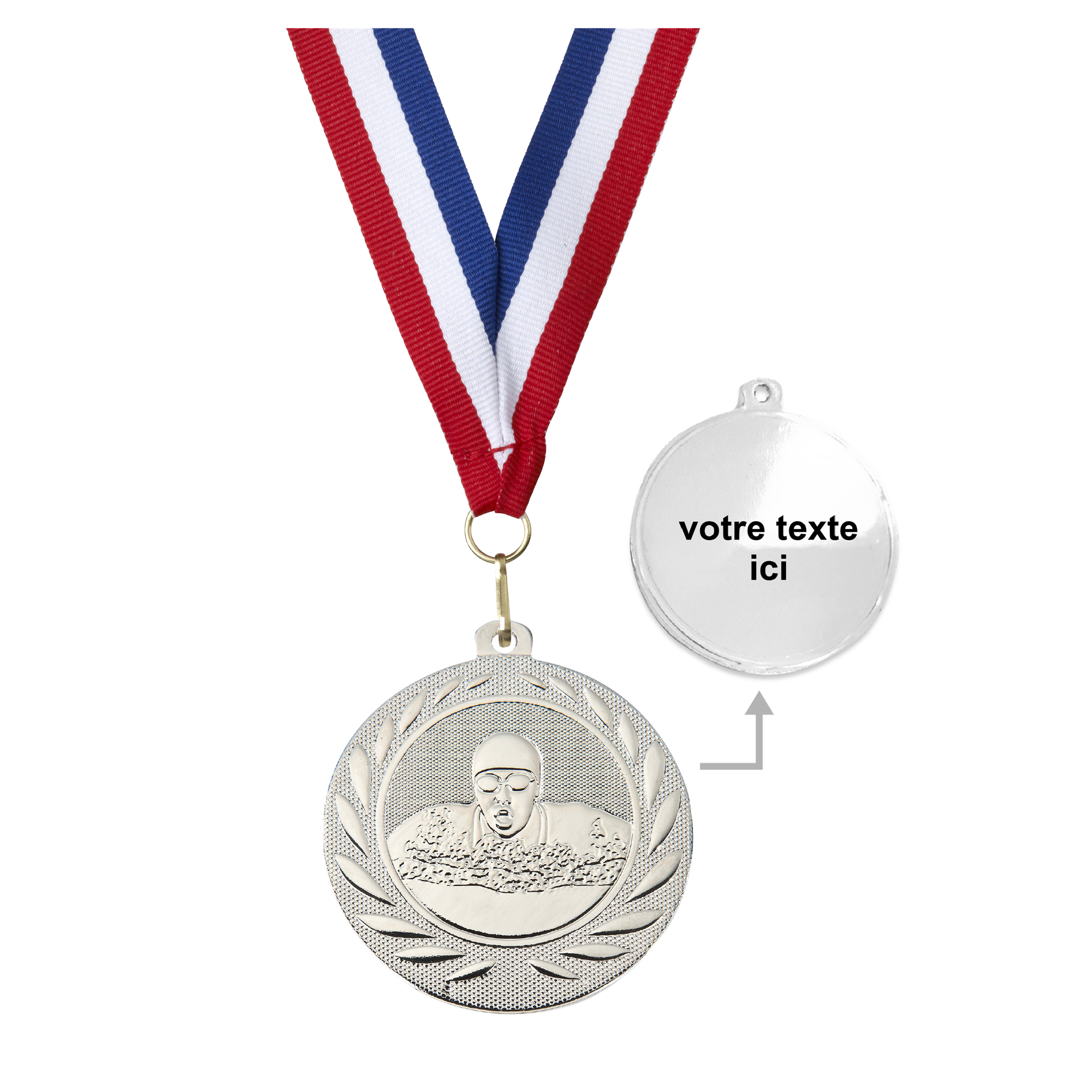 Médaille natation argent 50 mm personnalisée - Récompenses - Biemans- Clubs - Entreprises - Collectivités - Associations