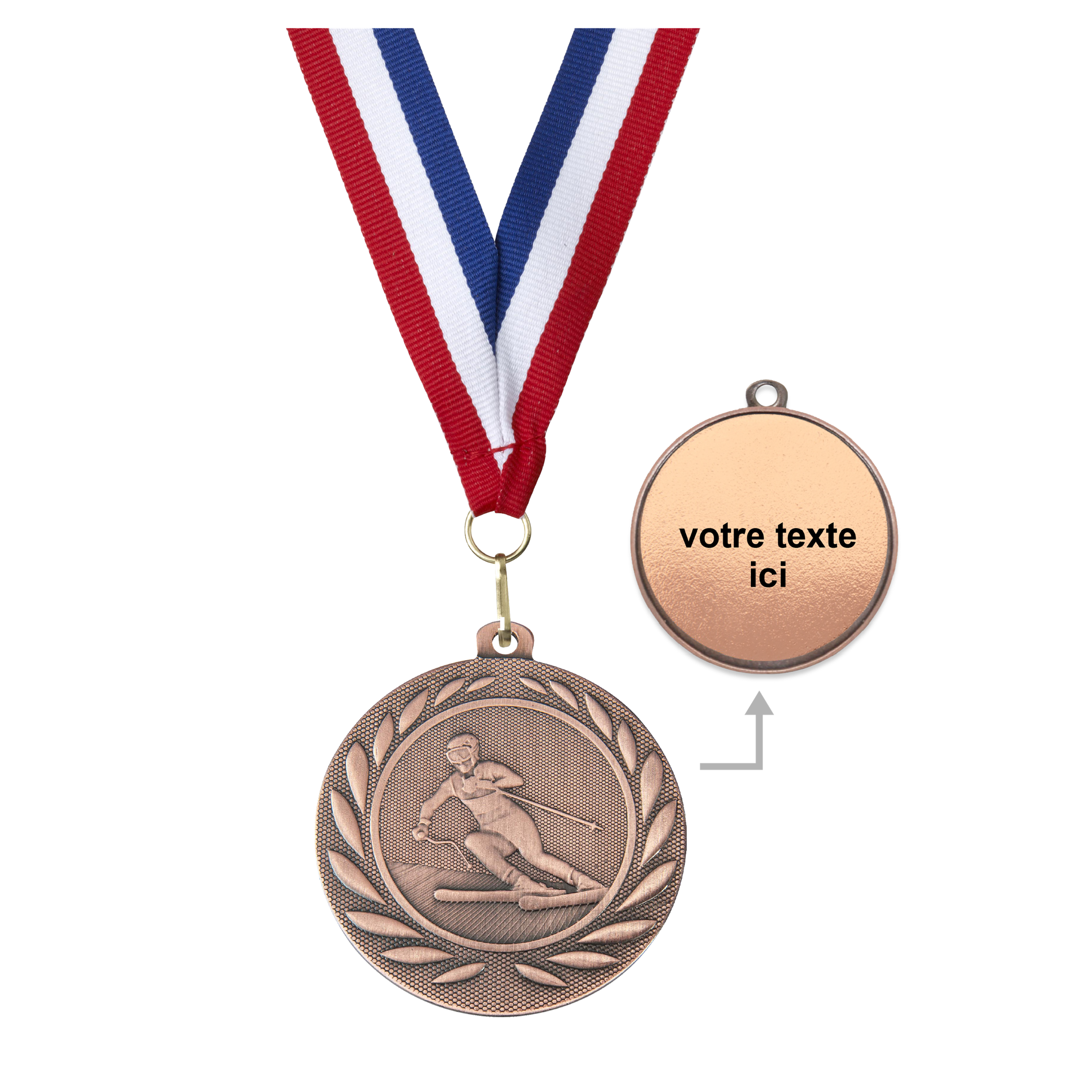 Médaille ski bronze 50 mm personnalisée - Récompenses - Biemans- Clubs - Entreprises - Collectivités - Associations