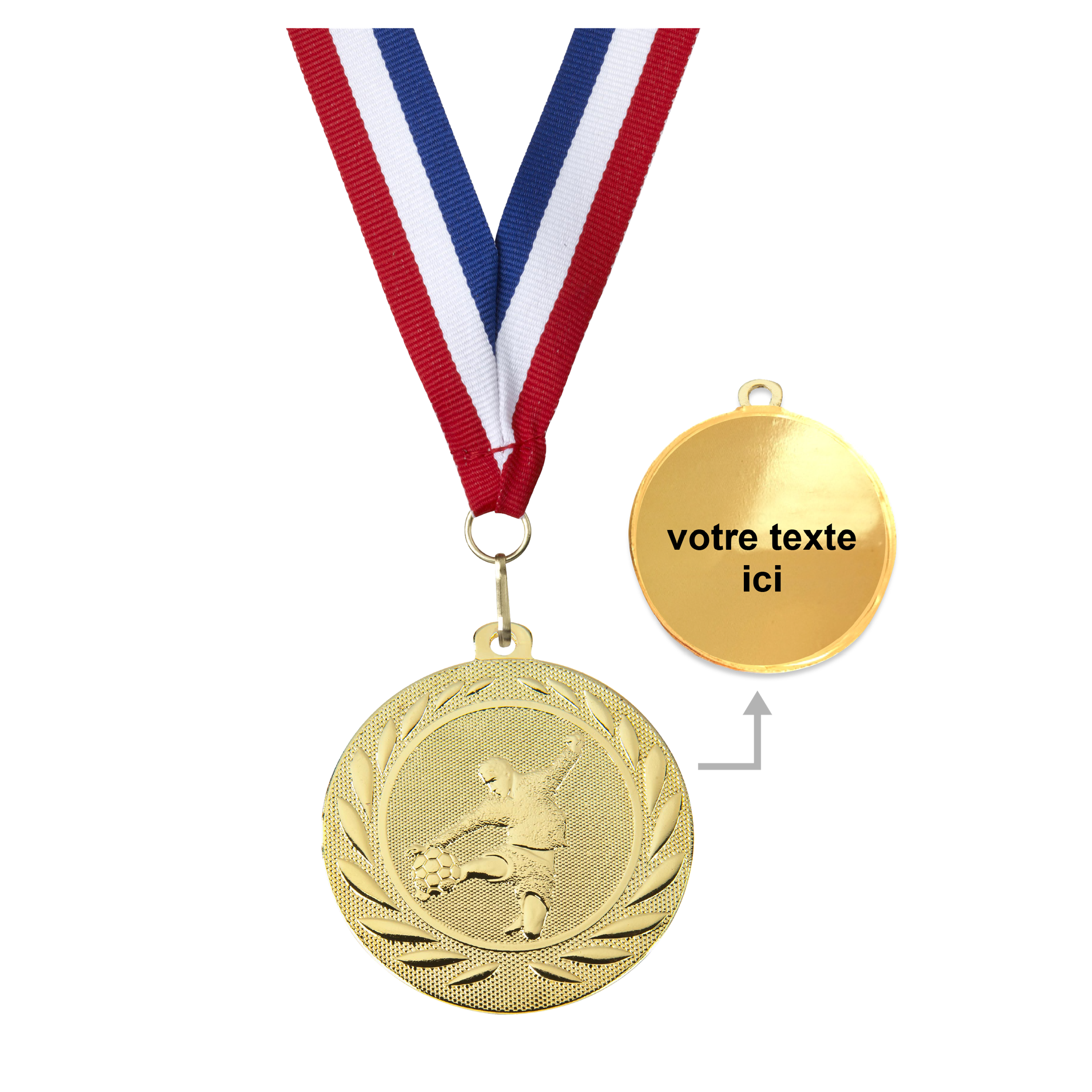 Médaille footballeur or 50 mm personnalisée - Récompenses - Biemans- Clubs - Entreprises - Collectivités - Associations