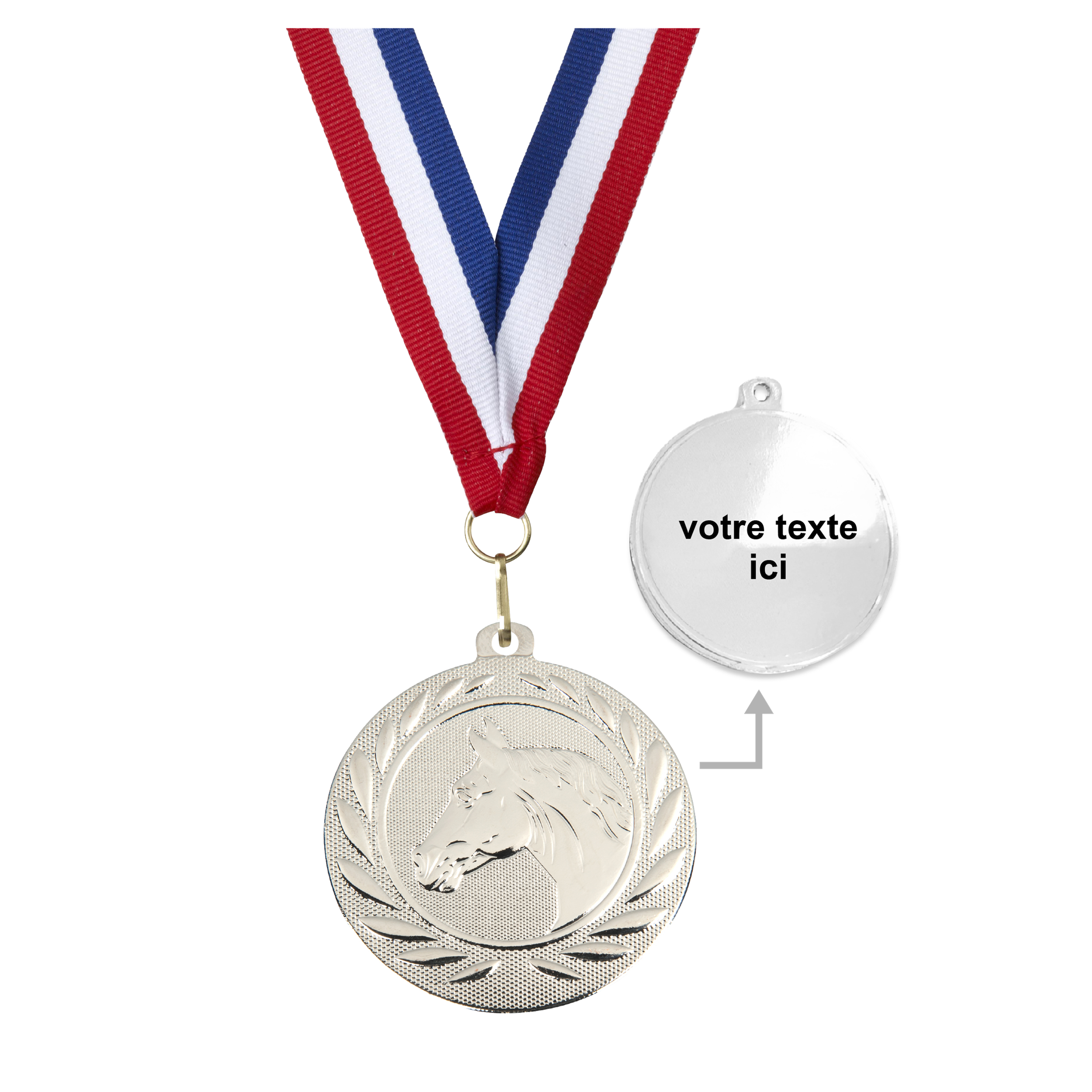 Médaille équitation argent 50 mm personnalisée - Récompenses - Biemans- Clubs - Entreprises - Collectivités - Associations
