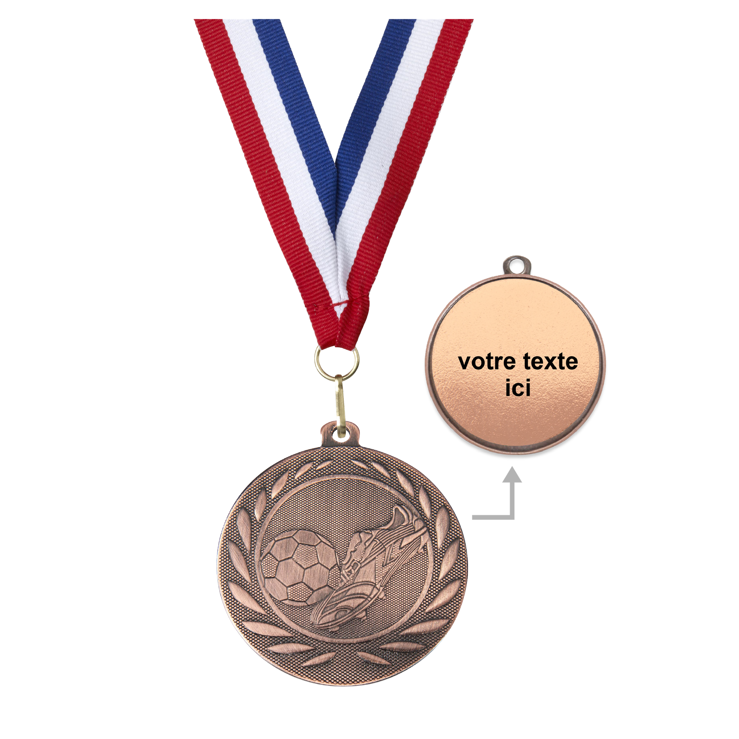 Médaille football bronze 50 mm personnalisée - Récompenses - Biemans- Clubs - Entreprises - Collectivités - Associations