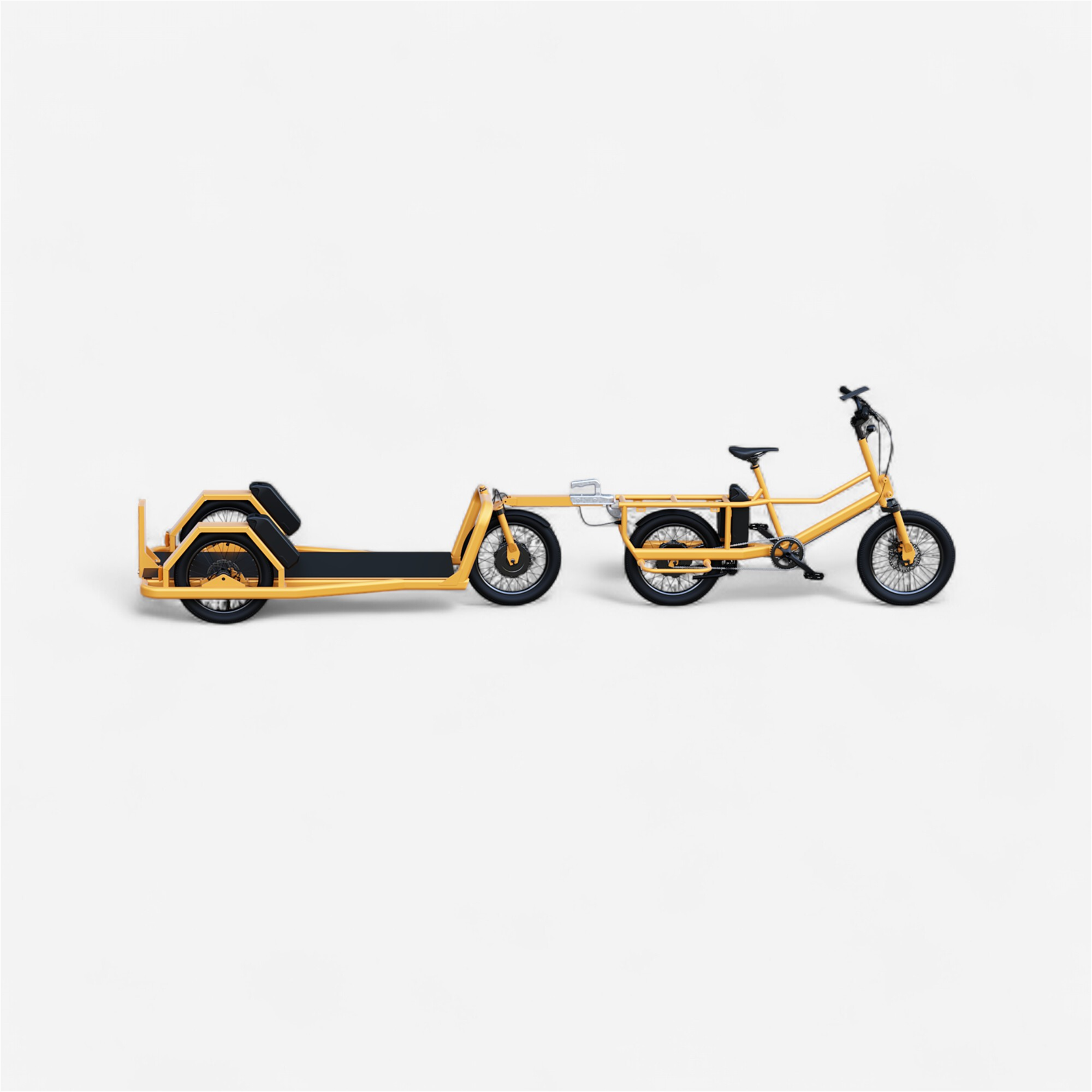 Vélo cargo Pelican Pelicantrain Plateau Nu jaune pour les clubs
