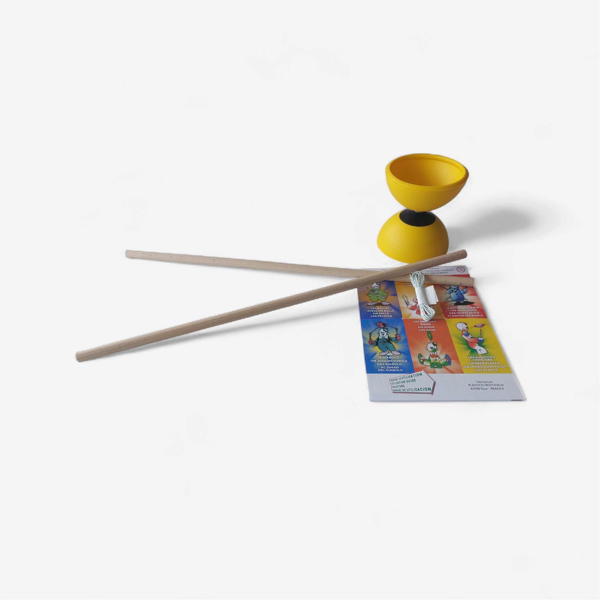 Diabolo classic + baguettes en bois + livret - jaune - Gymnastique et sports artistiques - Cirque et jonglage - ROTOTECH-PLASTICO-Decathlon PRO -