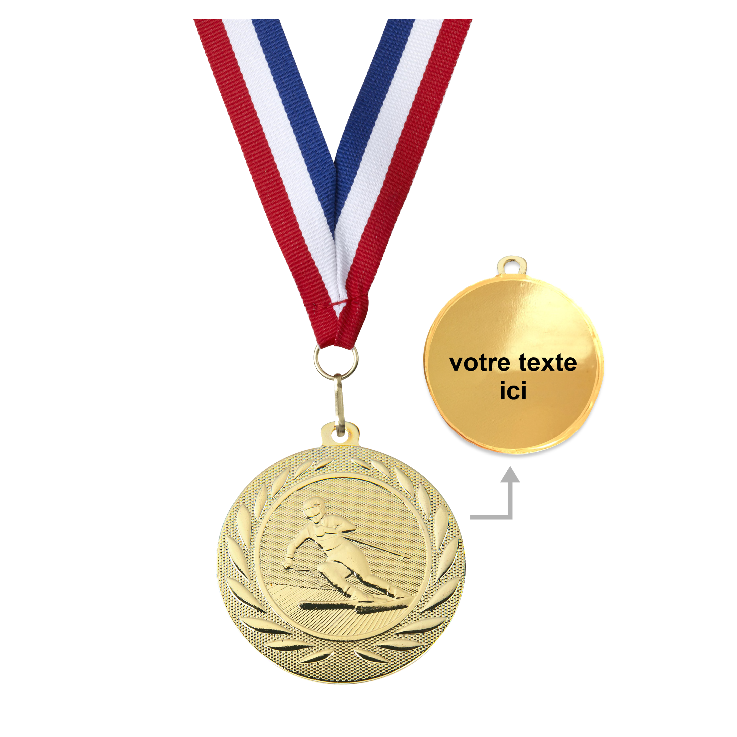 Médaille ski or 50 mm personnalisée - Récompenses - Biemans- Clubs - Entreprises - Collectivités - Associations