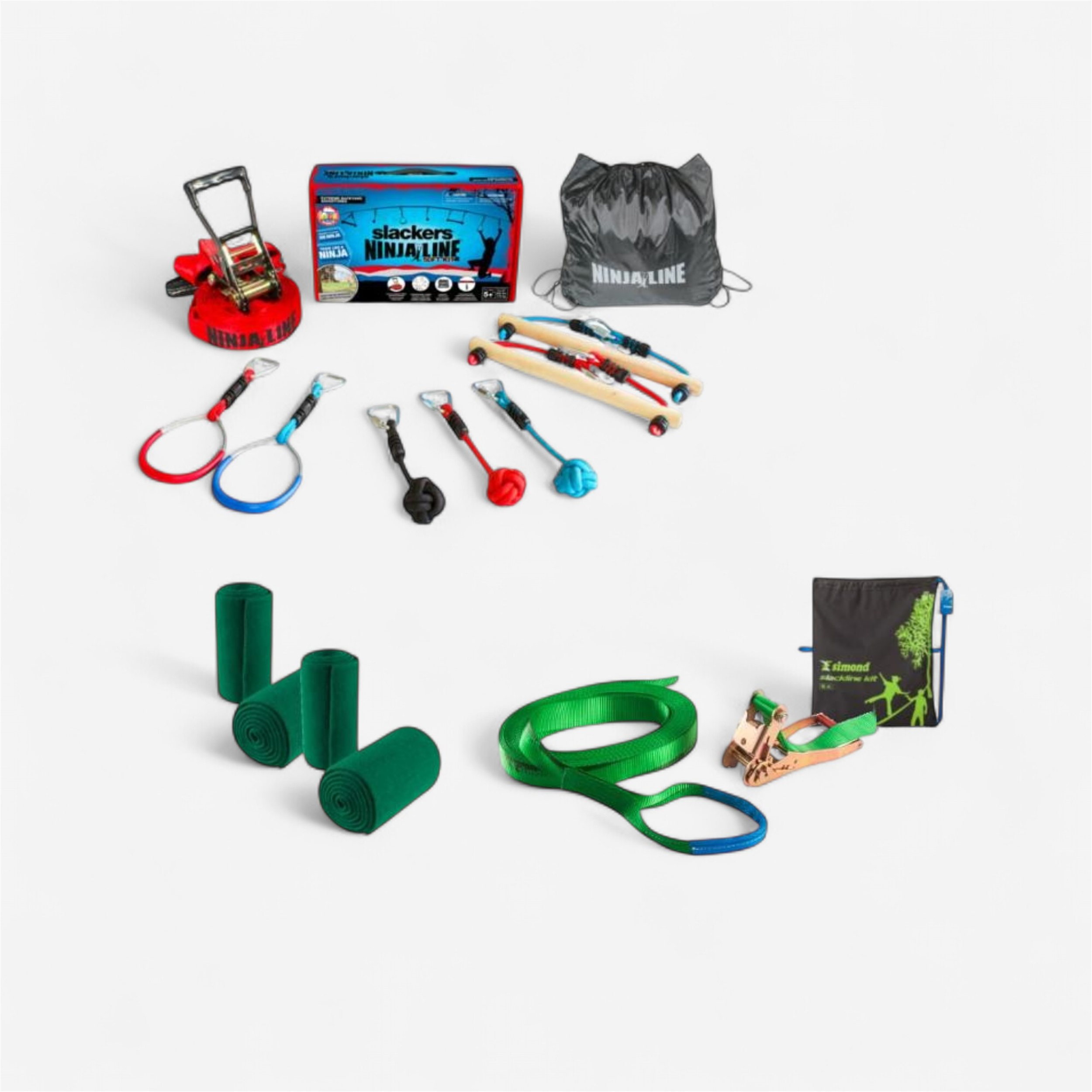 HyperMotion – Parcours Ninja 9 Obstacles – Slackline 15 M, Résistance 3 T, Charge 113 Kg – Kit Familial Jardin – Dès 3 Ans