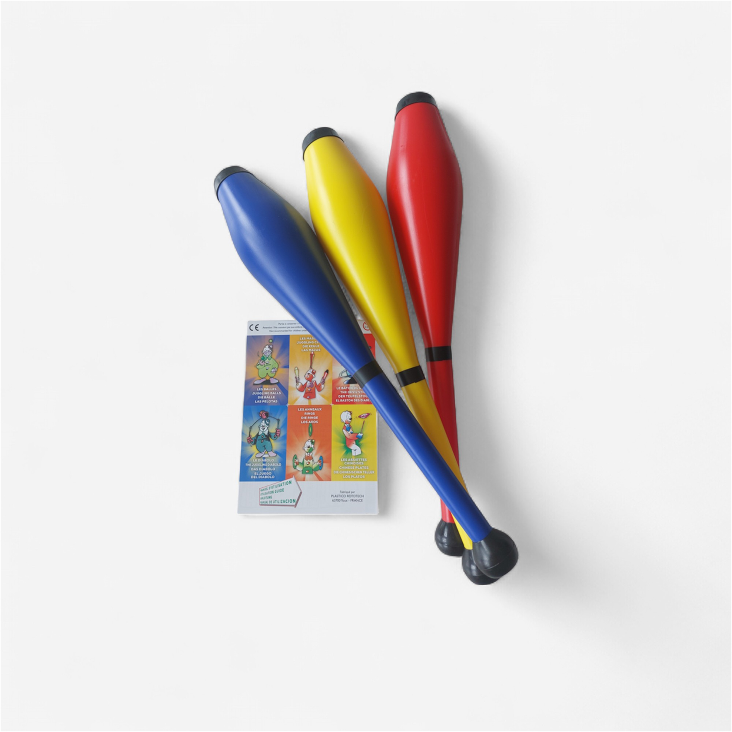 Lot de 3 massues adulte initiation - jaune/rouge/bleu - Gymnastique et sports artistiques - Cirque et jonglage - ROTOTECH-PLASTICO-Decathlon PRO -