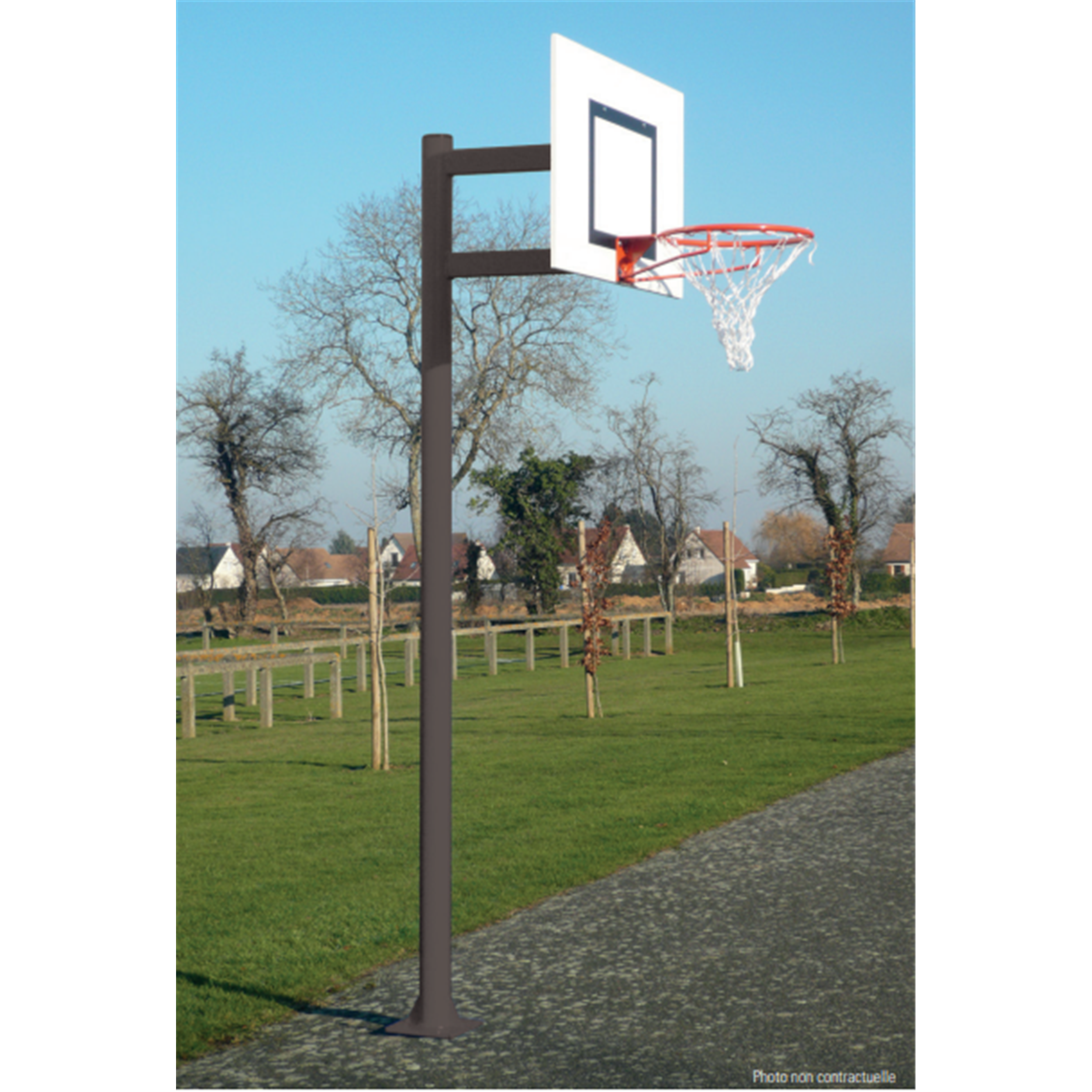Panier de basket tube rond déport 0.60m , h. 3.05m scellement sur platine - Basket-ball - METALUPLAST- Clubs - Entreprises - Collectivités - Associations