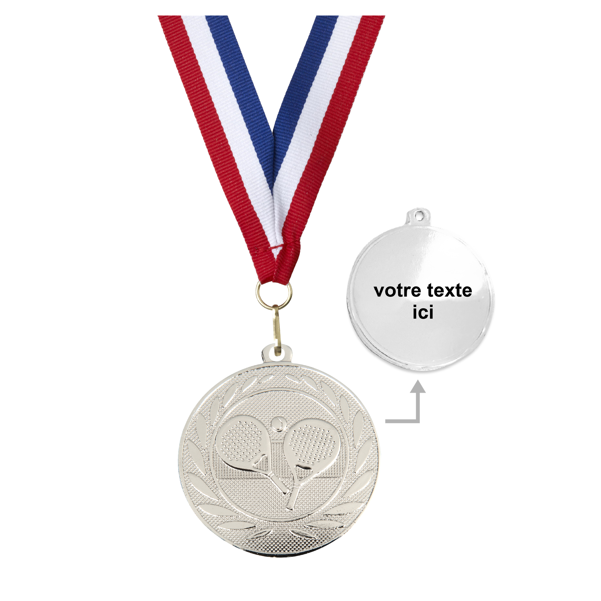 Médaille padel argent 50 mm personnalisée - Récompenses - Biemans- Clubs - Entreprises - Collectivités - Associations