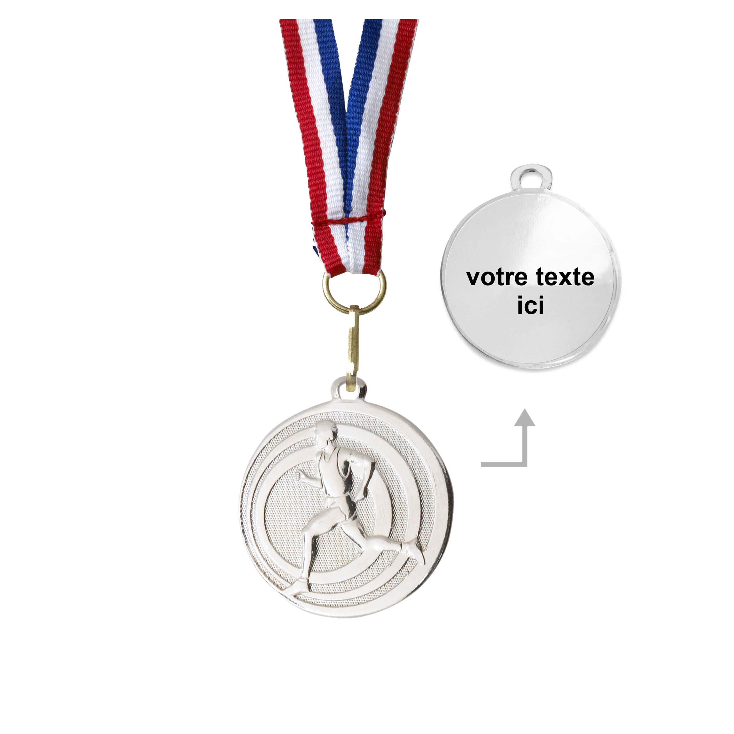 Médaille running argent 32 mm personnalisée - Récompenses - Biemans- Clubs - Entreprises - Collectivités - Associations