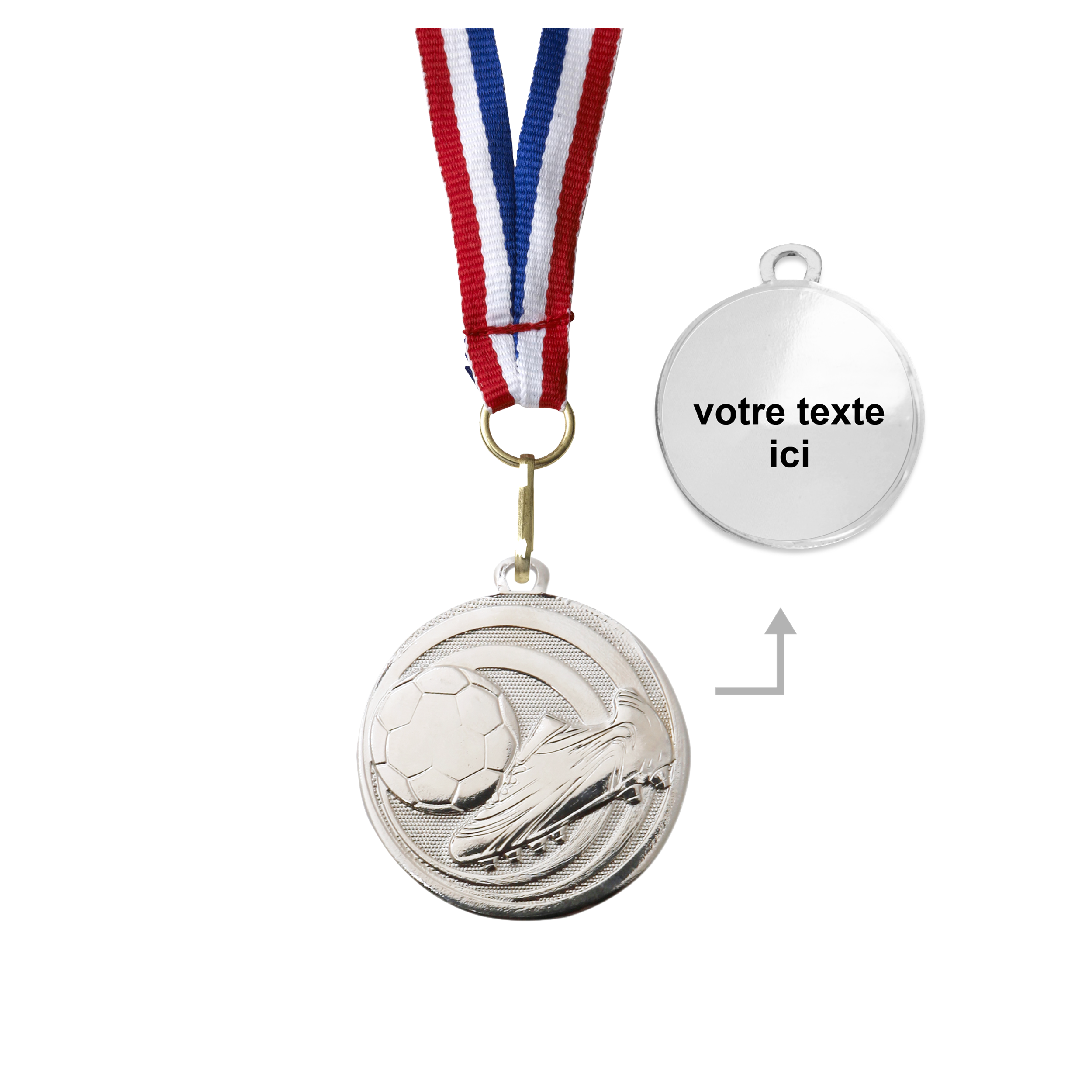 Médaille football argent 32 mm personnalisée - Récompenses - Biemans- Clubs - Entreprises - Collectivités - Associations