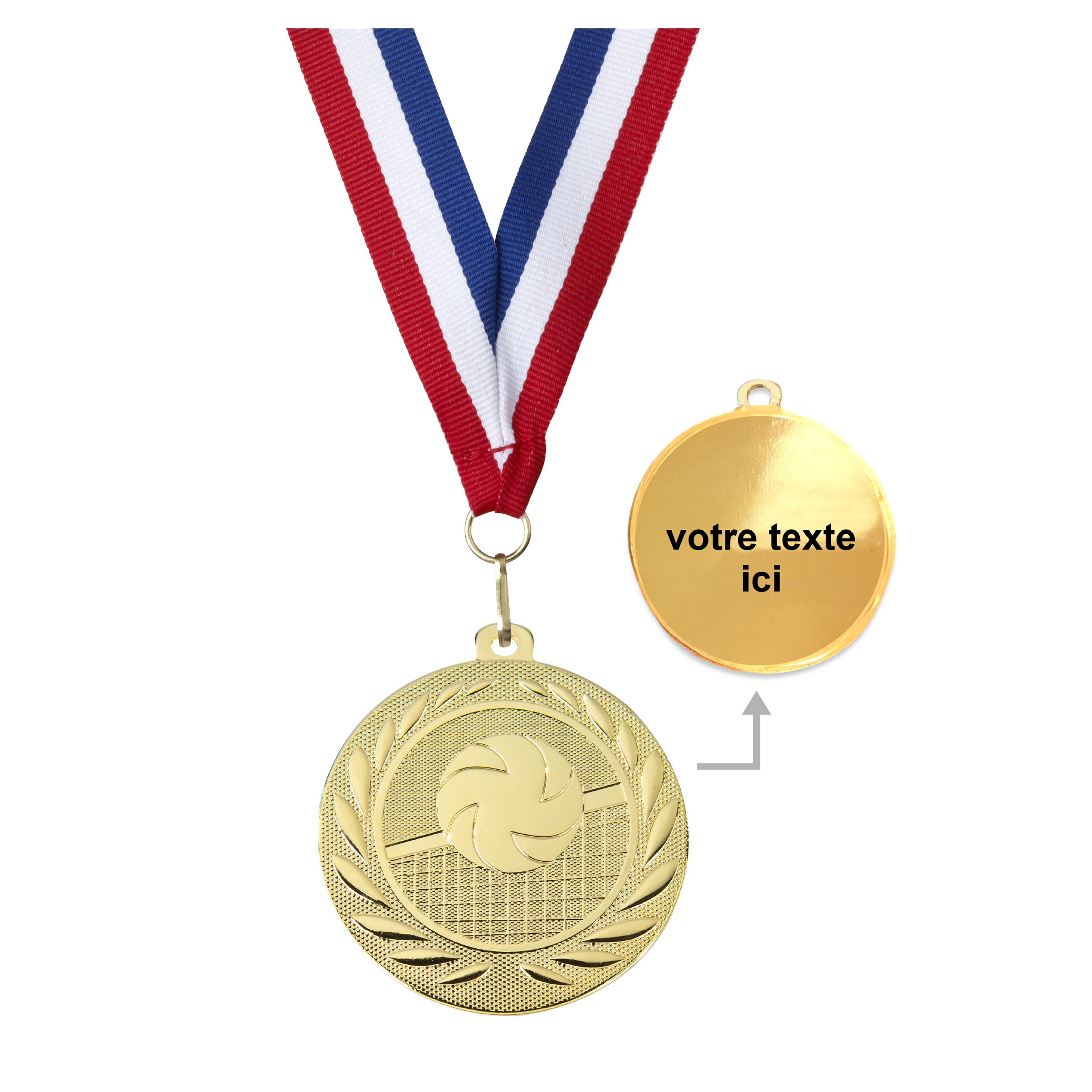 Médaille volleyball argent 50 mm personnalisée - Récompenses - Biemans- Clubs - Entreprises - Collectivités - Associations