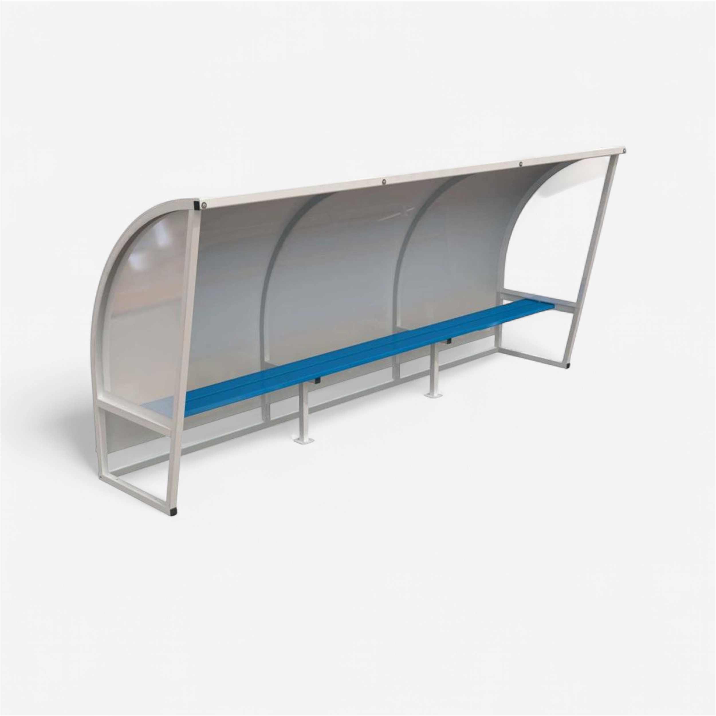Banc de touche bleu en alu avec abri alu 5m - Matériel terrain - METALUPLAST- Clubs - Entreprises - Collectivités - Associations