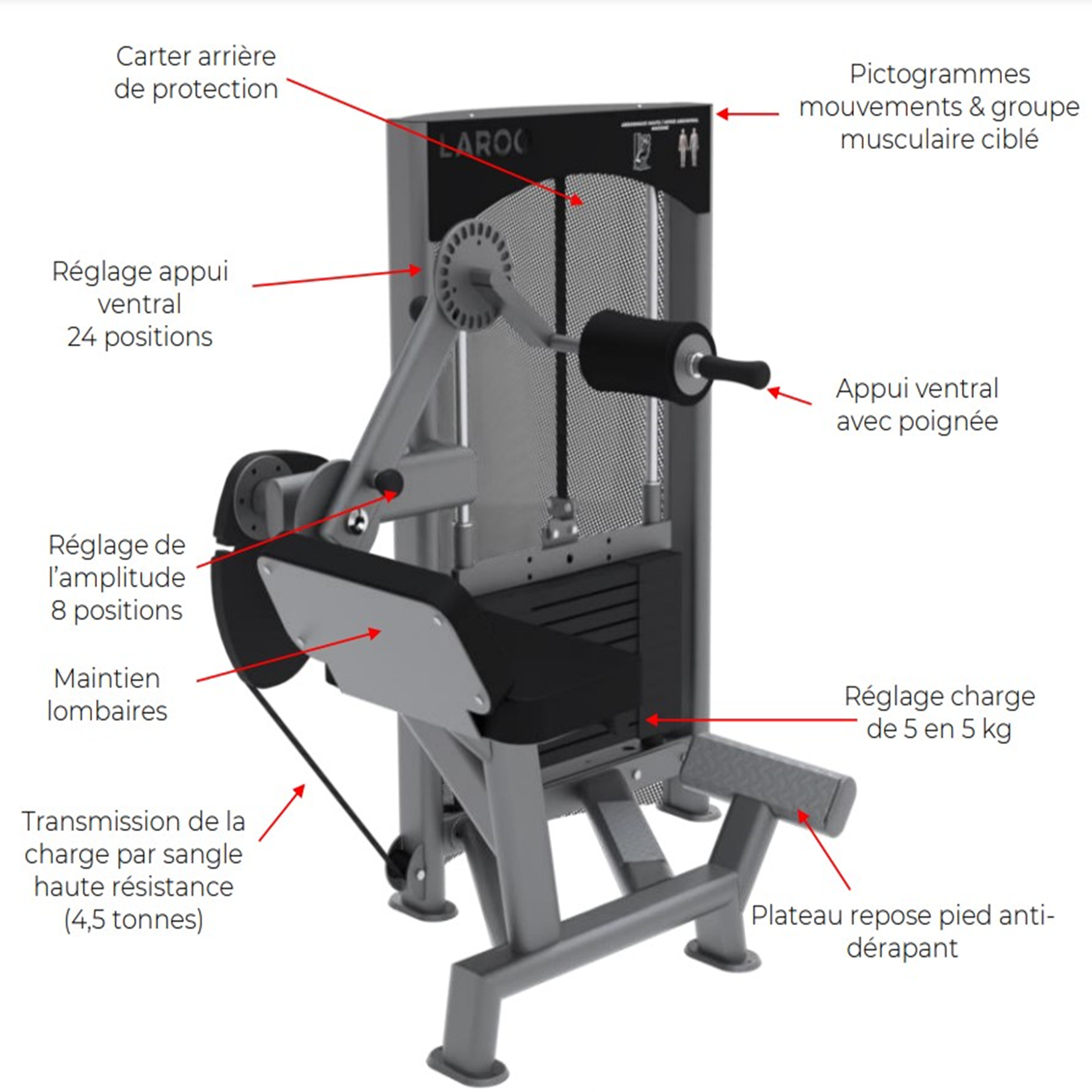 Machine abdominaux avec charge de 100kg - laroq nc39 noir - Appareils de Musculation - LAROQ- Clubs - Entreprises - Collectivités - Associations