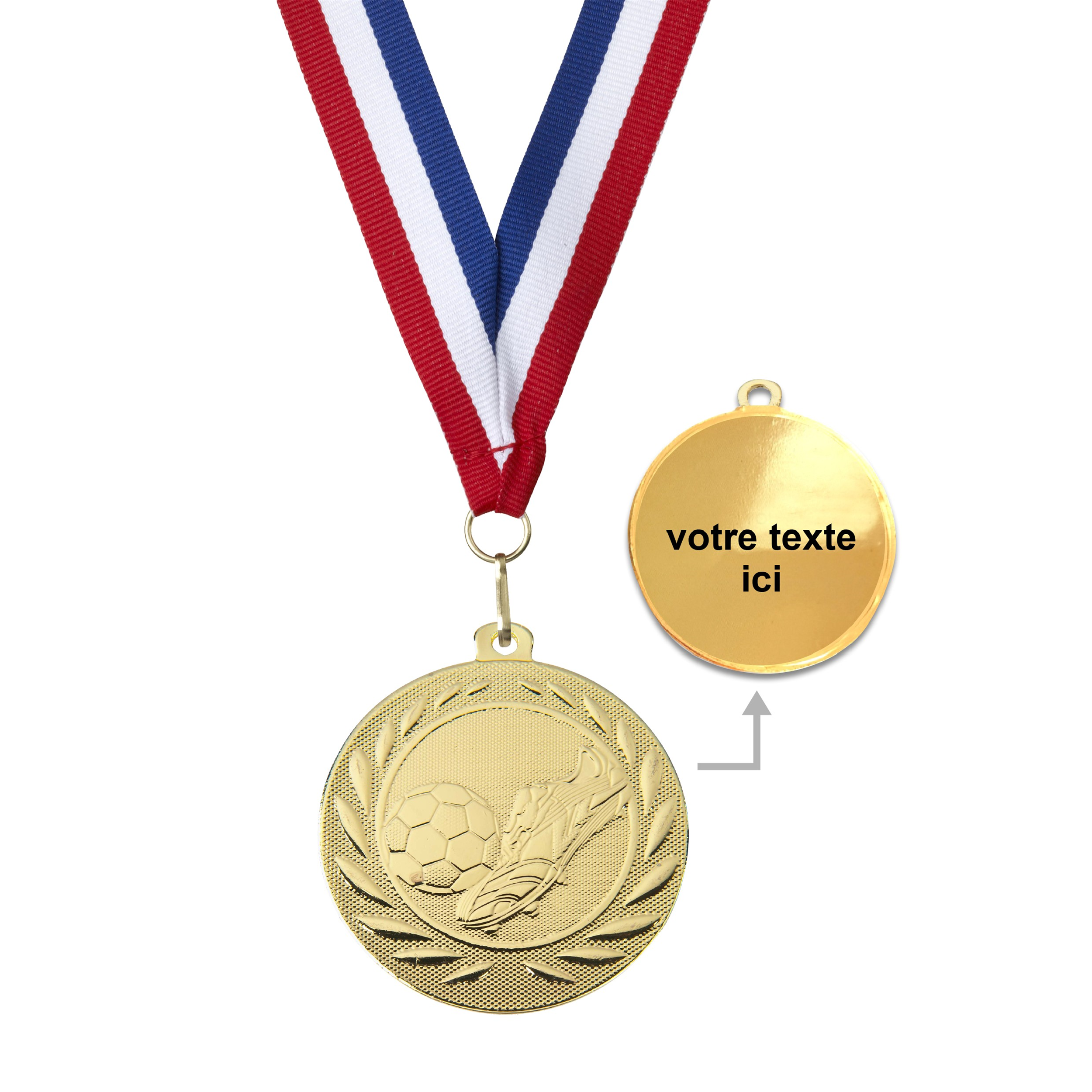 Médaille football or 50 mm personnalisée - Récompenses - Biemans- Clubs - Entreprises - Collectivités - Associations