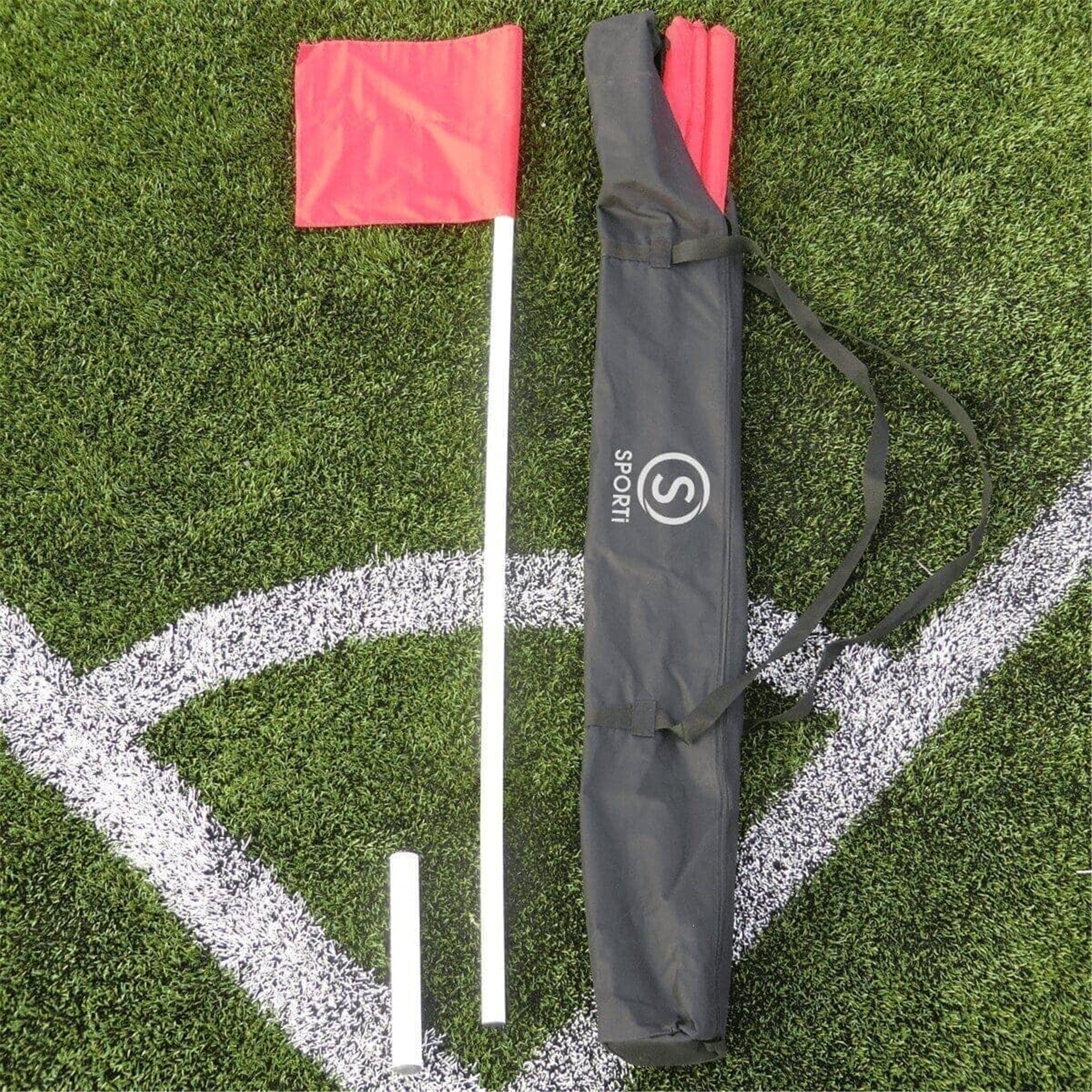 Visiodirect Lot 4 Poteaux De Corner Monotube – Drapeaux Rouge, Jaune, Blanc Ou Damiers, Hauteur 160 Cm – Idéal Pour Sports Et Événements