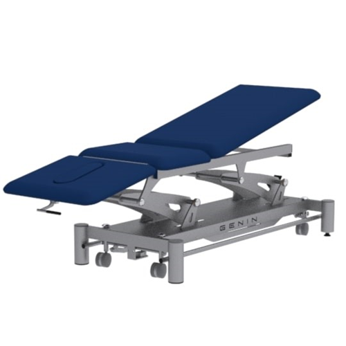 Table de massage kiné  - Table 3 plans plateau jambier proclive têtière bleu saphir