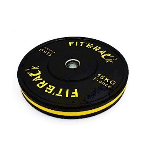 Poids Olympique Entraînement 2.0 15kg - Fit&amp;Rack Noir Liseret &amp; Impression Jaune