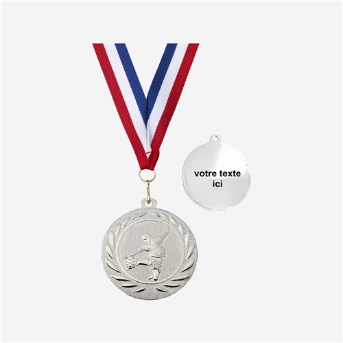 MÉDAILLE FOOTBALLEUR ARGENT 50 MM PERSONNALISÉE