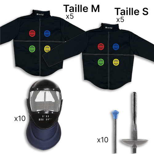 LOT 10 KITS ESCRIME MASQUE / FLEURET / VESTE S-M
