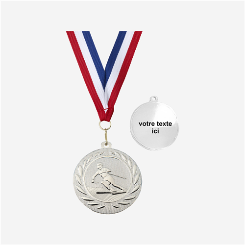 MÉDAILLE SKI ARGENT 50 MM PERSONNALISÉE