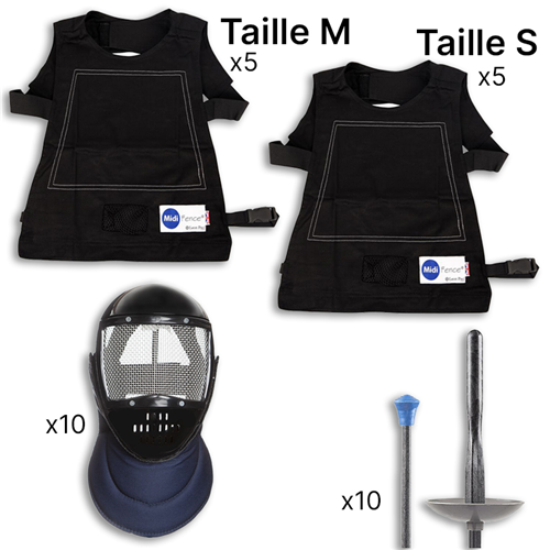 LOT 10 KITS ESCRIME MASQUE / FLEURET / PLASTRON S-M