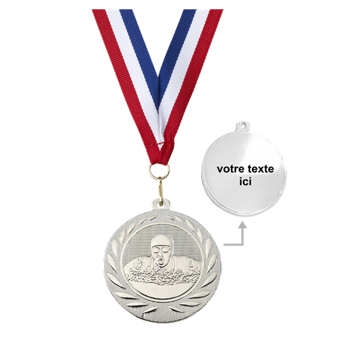 MÉDAILLE NATATION ARGENT 50 MM PERSONNALISÉE