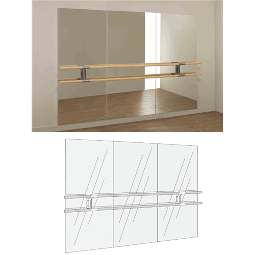 Danse classique Dinamica Ballet - Set de 3 miroirs muraux + barre double 3M					