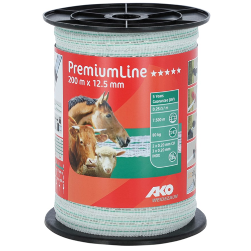 Ruban clôture électrique PremiumLine 40 mm – 400 m – Blanc/Vert - AKO