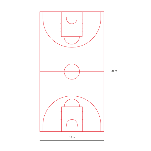 Terrain de Basket 5x5 en thermocollé aux dimensions officielles 28*15 m