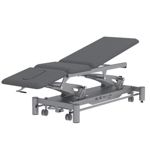 Table de massage kiné  - Table 3 plans plateau jambier proclive têtière gris perle