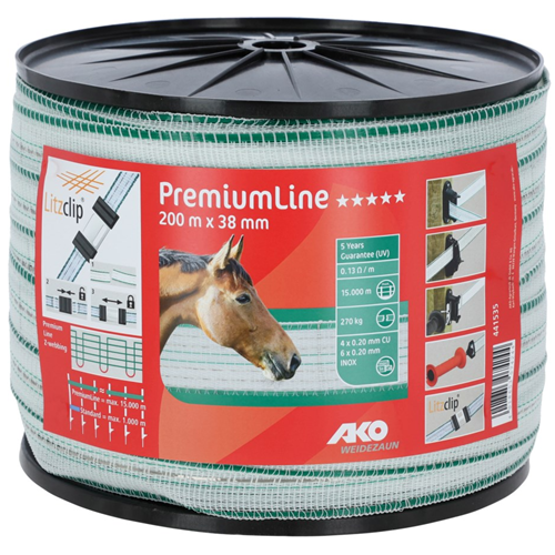Ruban clôture électrique écurie PremiumLine 200m 38mm - AKO