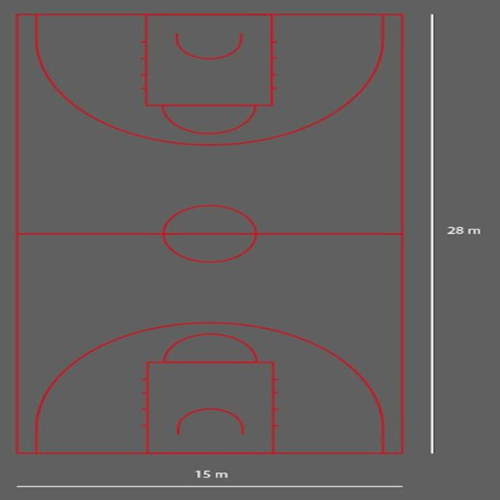 Terrain de Basket 5x5 en thermocollé aux dimensions officielles 28*15 m