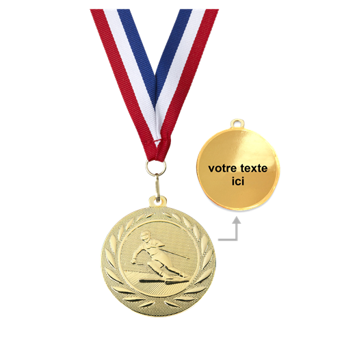 MÉDAILLE SKI OR 50 MM PERSONNALISÉE
