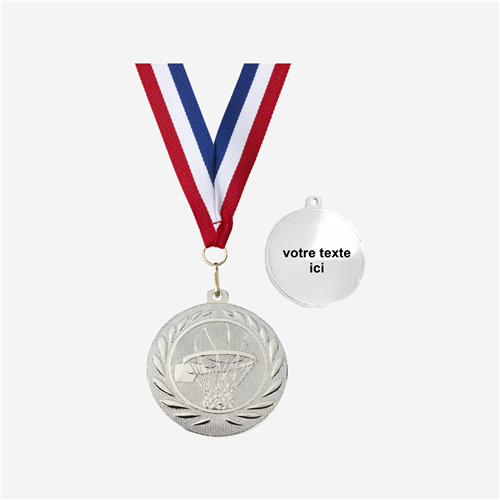 MÉDAILLE BASKETBALL ARGENT 50 MM PERSONNALISÉE