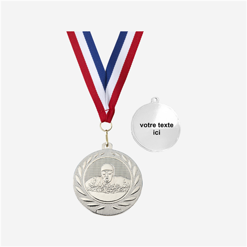 MÉDAILLE NATATION ARGENT 50 MM PERSONNALISÉE
