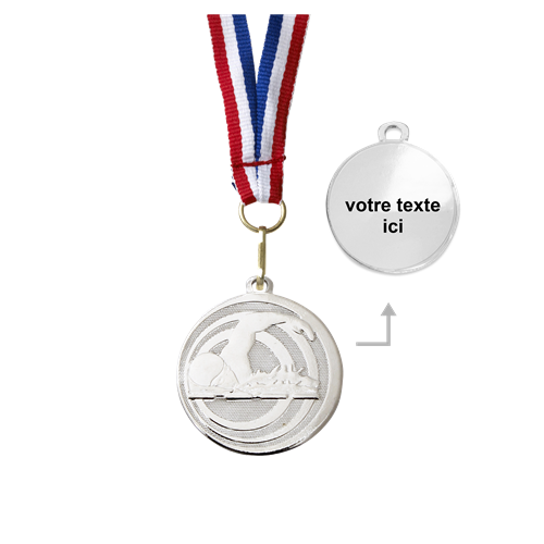 MÉDAILLE NATATION ARGENT 32 MM PERSONNALISÉE