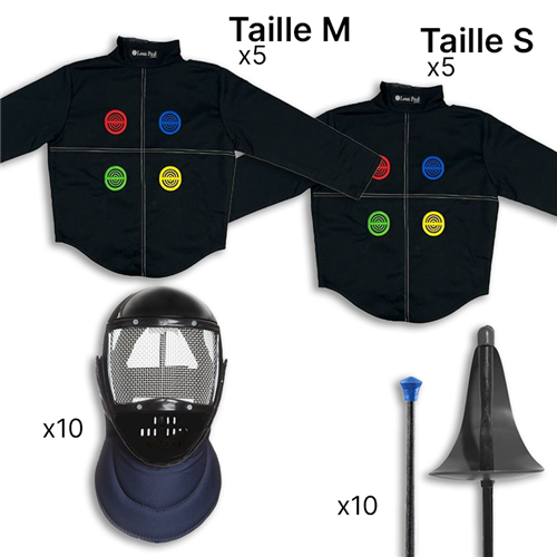 LOT 10 KITS ESCRIME MASQUE / SABRE / VESTE S-M